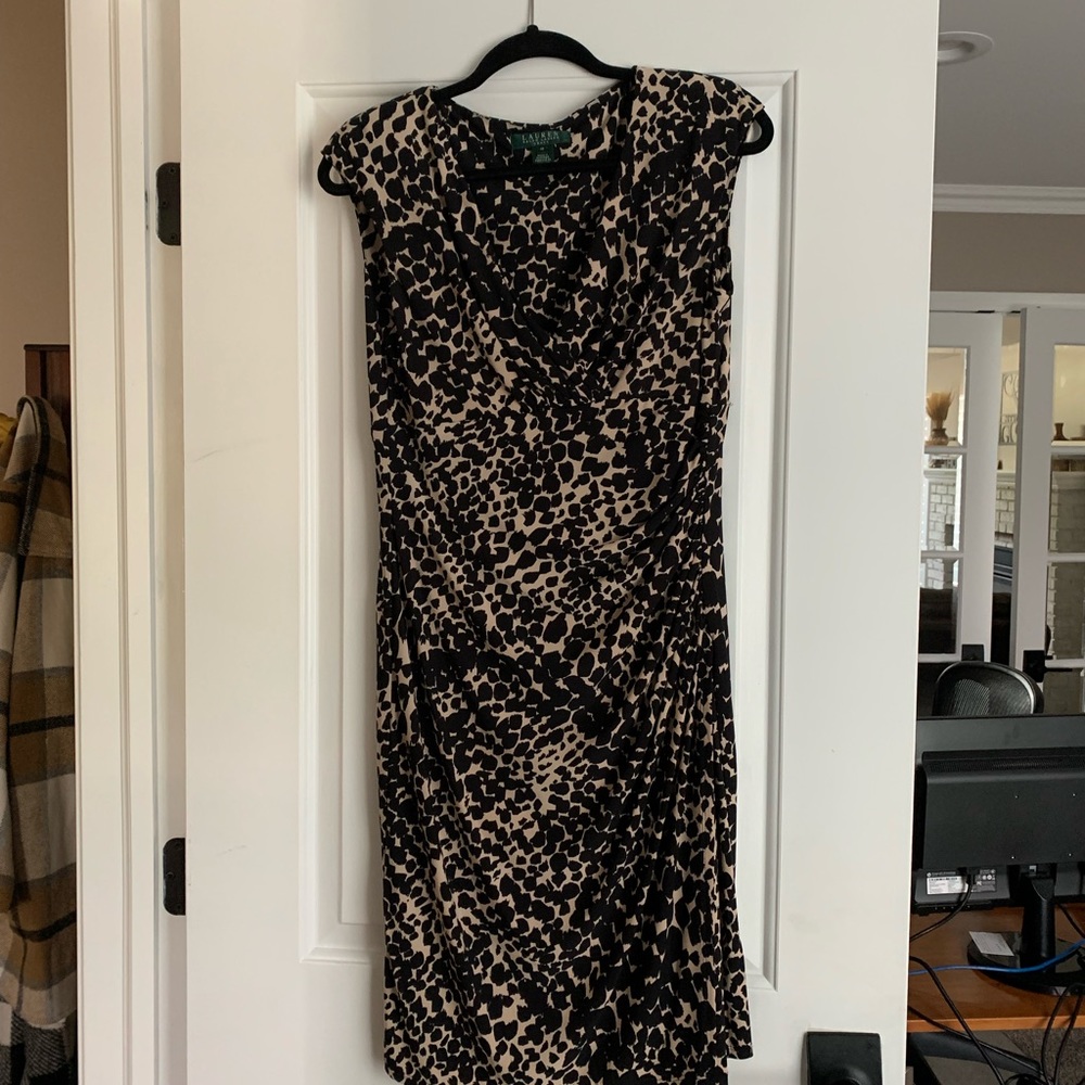 Lauren Ralph Lauren sleeveless side ruched animal print dress size 10